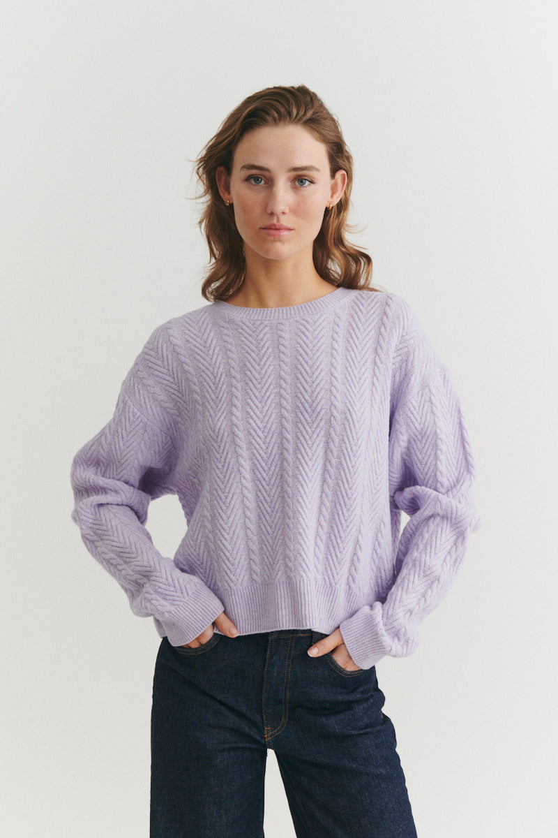 Basic Apparel Selem Cable LS Sweaters 903 Violet Tulip